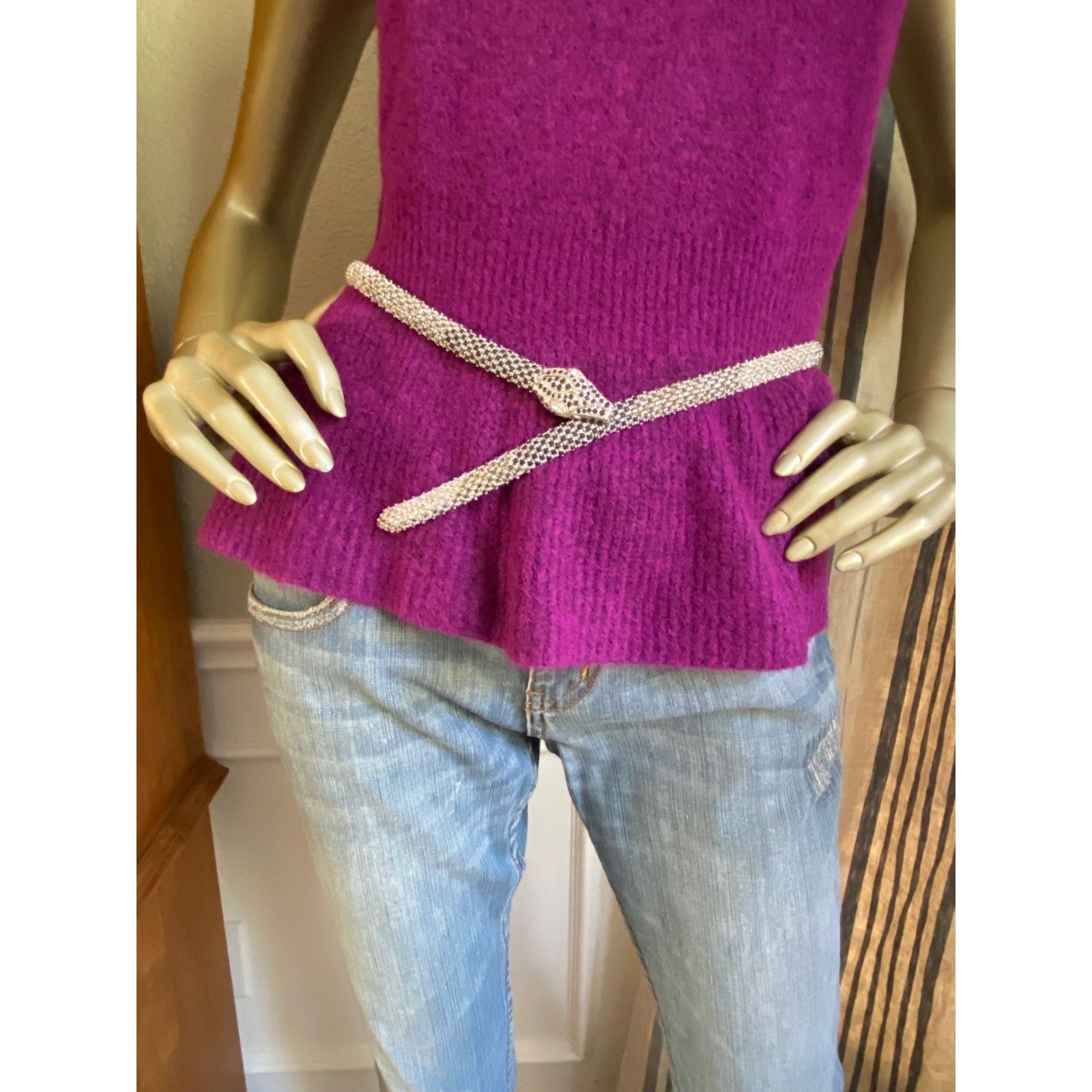 Euc Valentino Rhinestone Encrusted Flexible Snake Belt Necklace Bracelet 899$